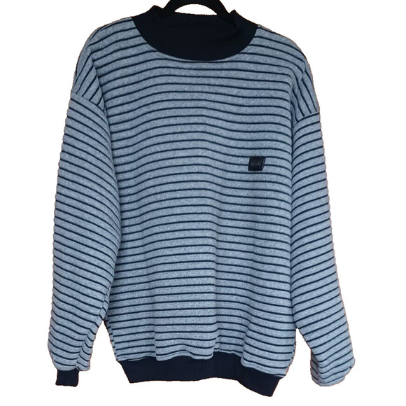 Vintage KOMAN SPORTSWEAR Men's Large Sweatshirt Gray and Black Ribbed Pattern - Picture 1 of 6